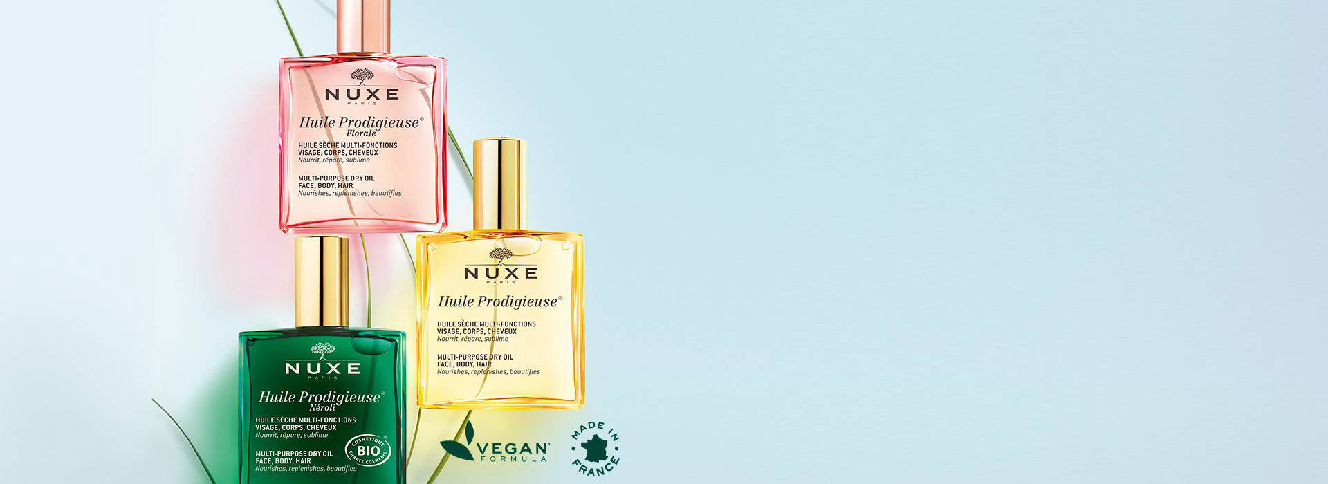 Nuxe Hulie Natural oil series for extra shine, glam and elegance for your face, body, and hair