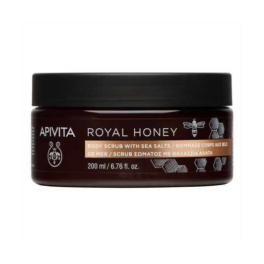 Apivita Royal Honey Body Scrub with Sea Salts. Formulated with 97% natural ingredients, it creates a highly efficacious exfoliation experience.