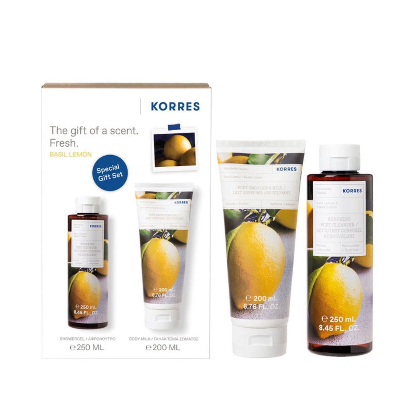 Korres Basil Lemon Shower Gel & Body Milk Set