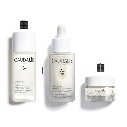 Caudalie Set, Vinoperfect Radiance Serum Complexion Correcting 30ml, plus two complimentary gifts: Vinoperfect Concentrated Brightening Glycolic Essence 50ml and Vinoperfect Dark Spot Correcting Moisturiser 15ml.