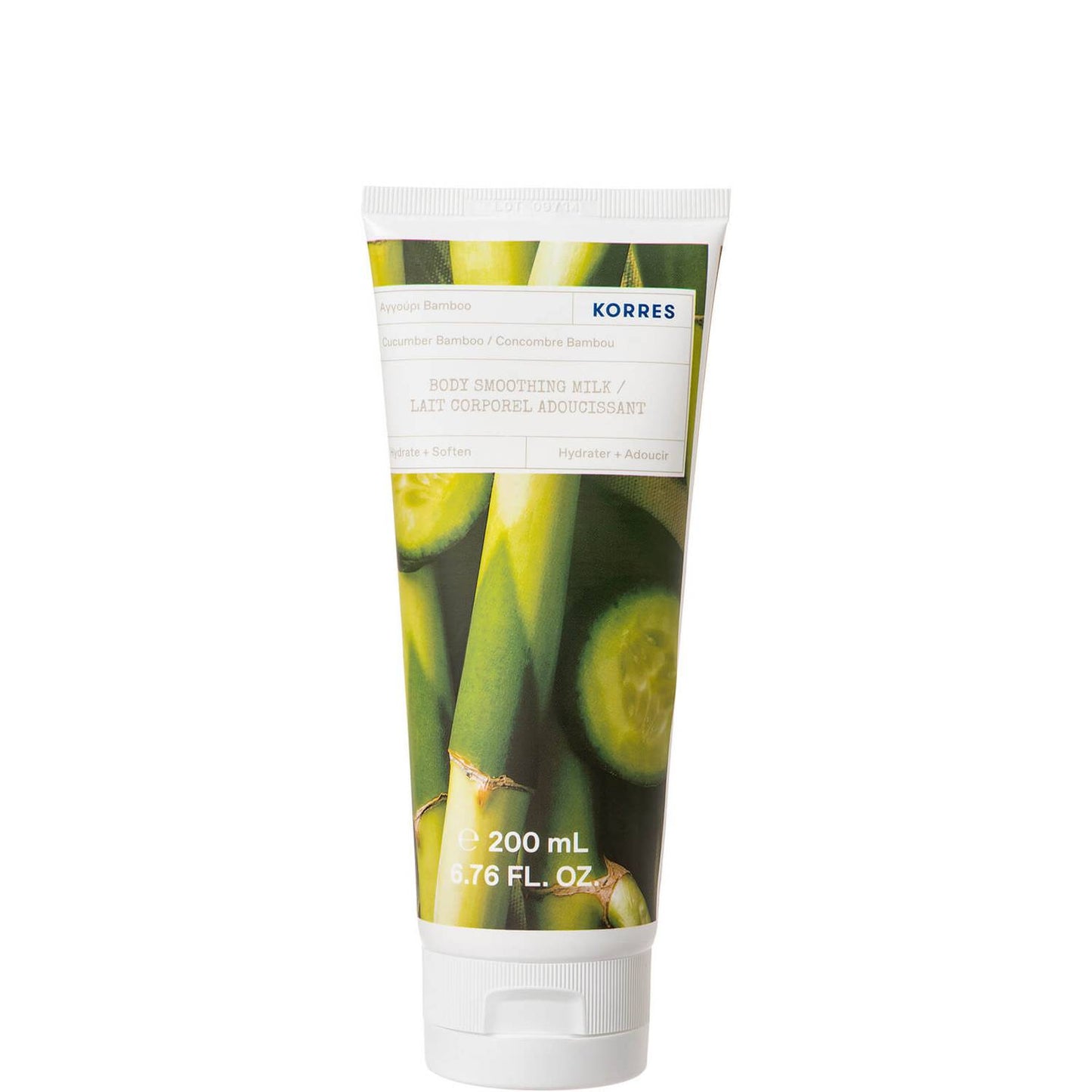 Korres Cucumber Bamboo Body Smoothing Milk is formulated to nourish and deeply condition skin with moisturizing agents such as almond oil and shea butter.