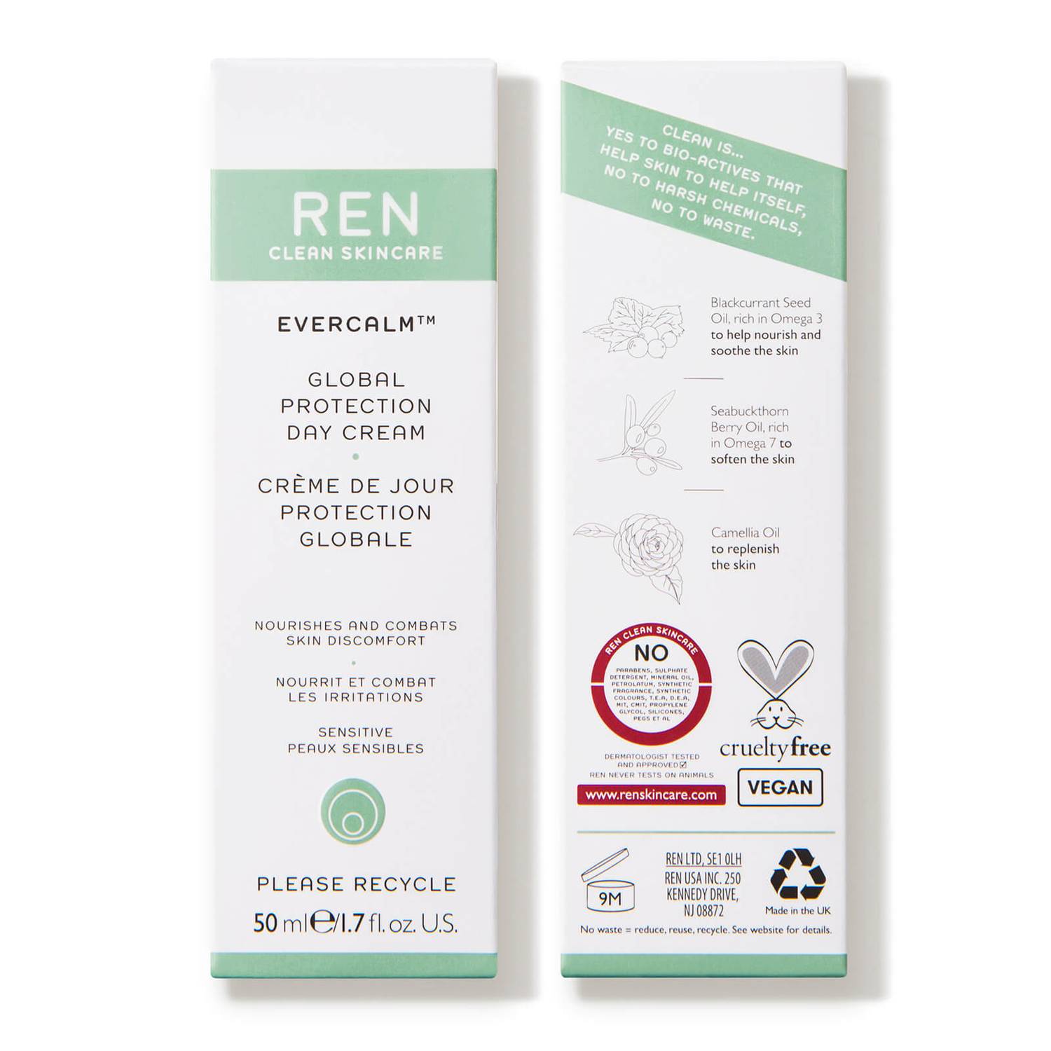 Evercalm Global Protection day cream by REN Skincare contains Hydrating Sea Buckthorn Oil, Camellia and Calendula Oils, and an exclusive Global Protection Complex are combined to create a comforting formula suitable for dry, sensitive, or eczema-prone skin, giving your complexion strength to last into the future.