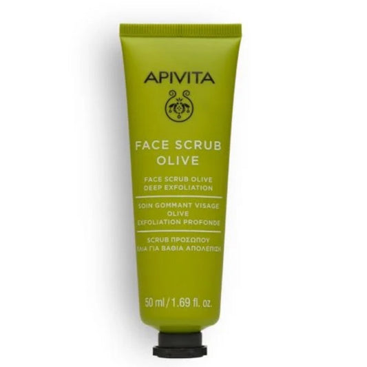Apivita Face Scrub Olive for Deep Exfoliation rejuvenates, removes dead skin and improves skin texture. 