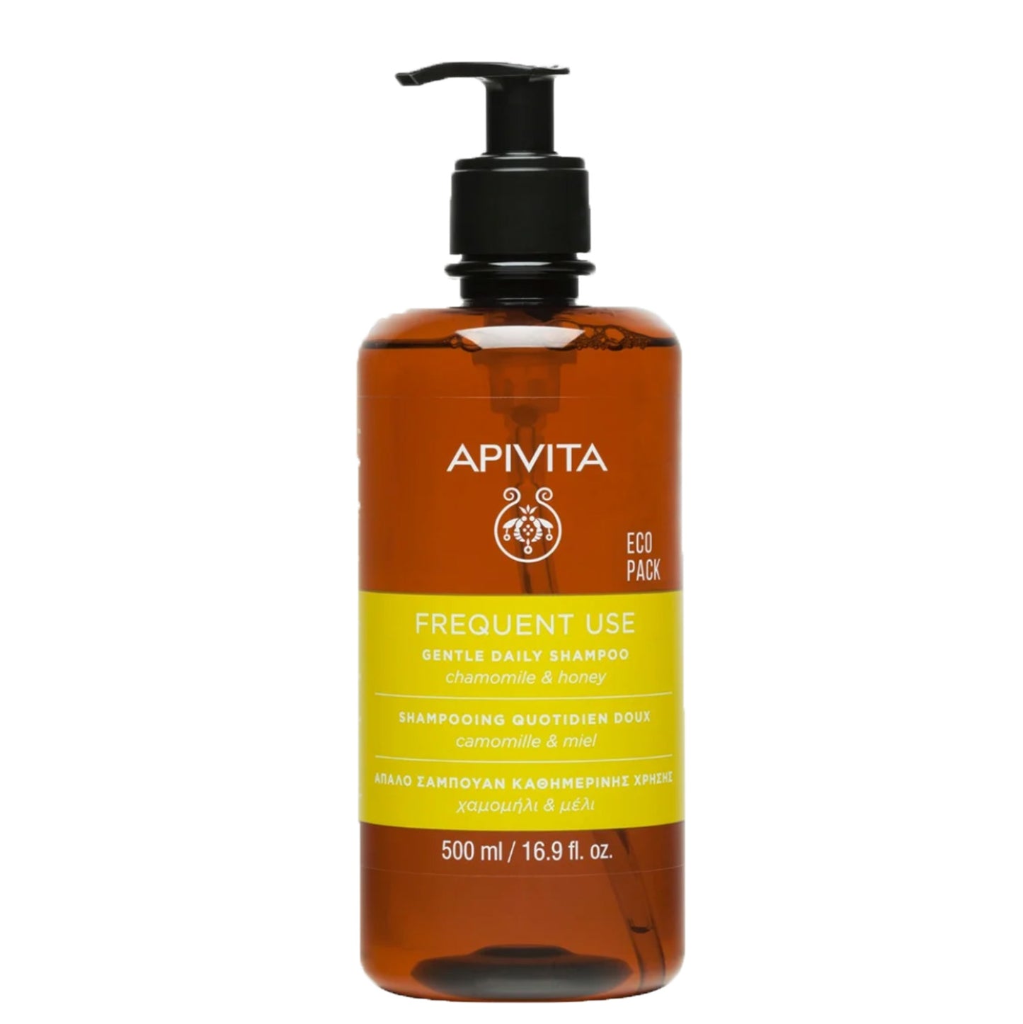 Apivita Frequent use Gentle Daily Shampoo, formulated with 93% natural origin ingredients, cleanses extra gently for a healthy scalp & soft, supple hair