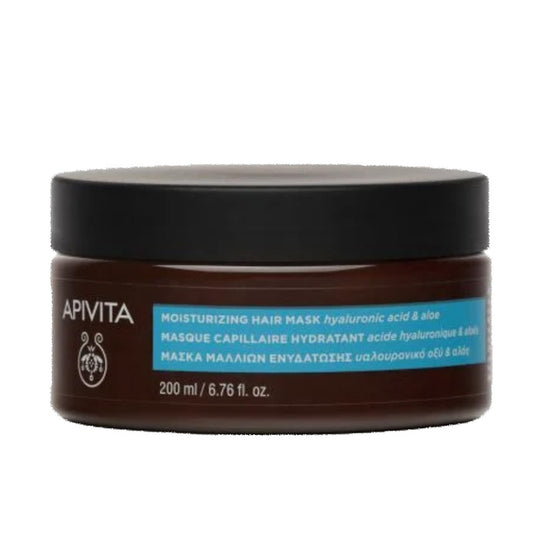 Apivita Hydration and Moisturising Hair Mask with 97% natural-origin product that offers intense, long-lasting hydration.