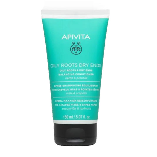 Apivita Oily routes dry ends Hair Conditioner is designed specifically for hair with oily roots and dry ends. Its lightweight texture moisturises, repairs dry damaged ends, and provides nourishing balance with nettle and propolis extracts.