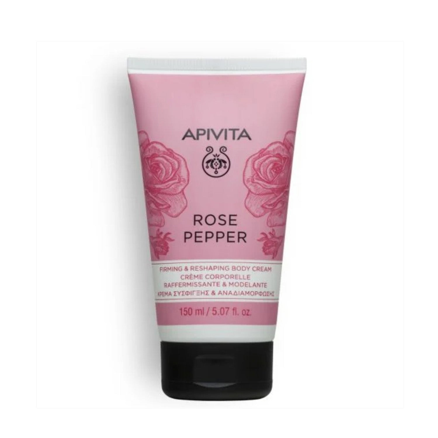 Apivita Rose Pepper Firming & Reshaping Body Cream with Pink pepper, artichoke extract and green coffee help to enhance the skin's firmness, stimulate lipolysis and improve microcirculation, resulting in a more youthful-looking complexion.