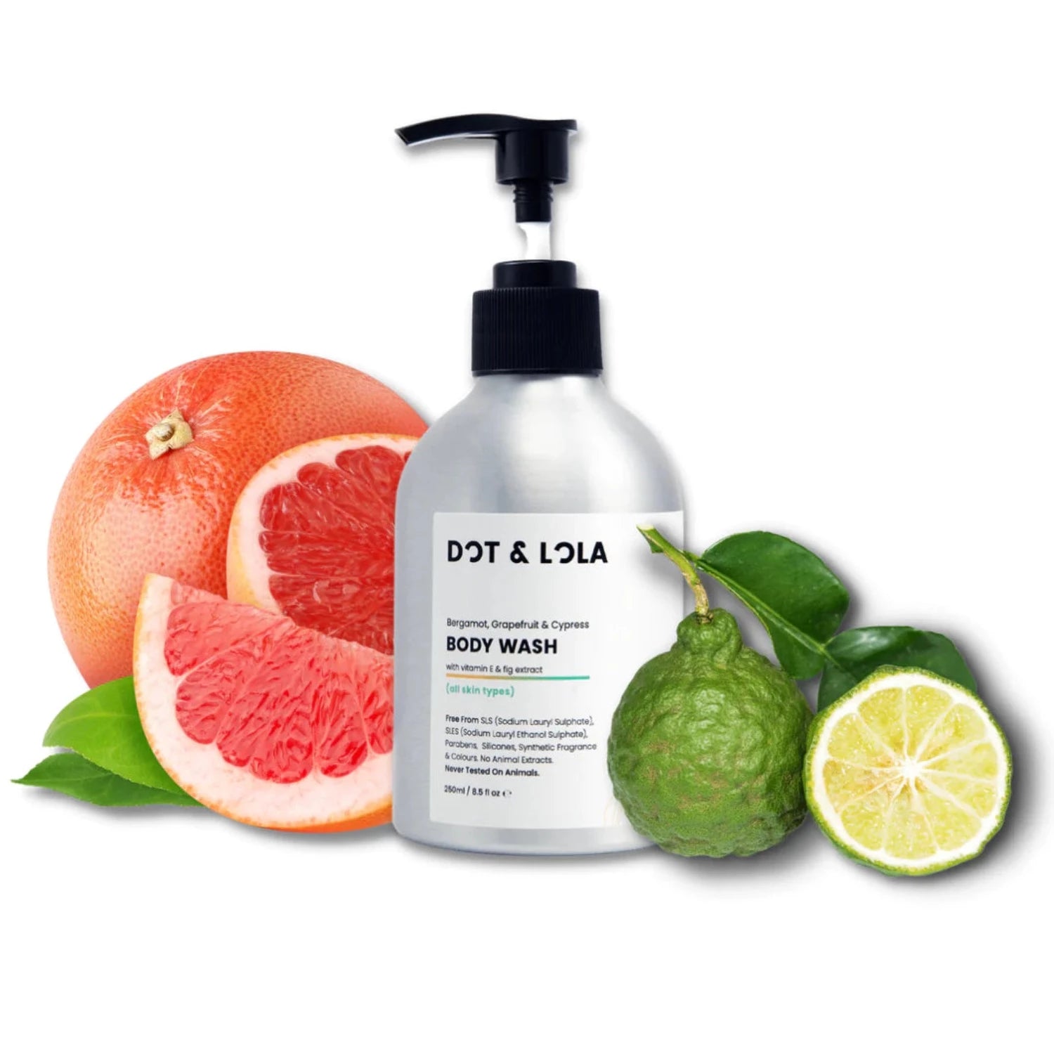 DOT & LOLA Body Wash With Bergamot, Grapefruit & Cypress, protect skin from UV damage, while a stimulating cypress scent invigorates the senses and uplifts the mood.