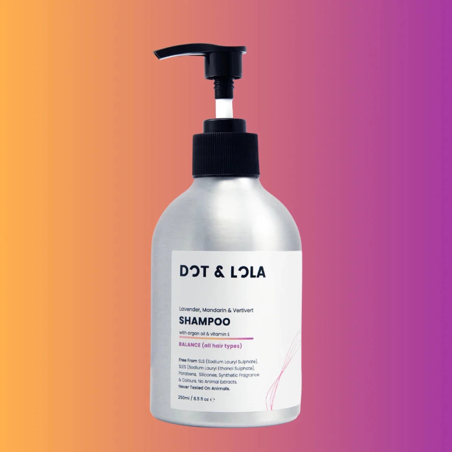 DOT & LOLA Balance Shampoo With Lavender, Mandarin & Vertivert, has a  silicon free formulation. 