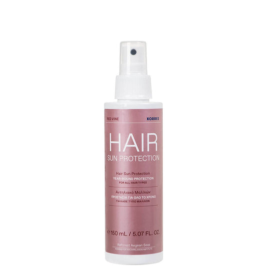 Korres Red Vine Hair Sun Protection restore and protect sun-damaged hair with 93.9% natural ingredients such as aloe, provitamin B5, red grape extract, and helianthus extract. 