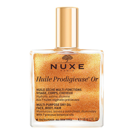 Nuxe Shimmering Dry Oil Huile Prodigieuse illuminates, softens and hydrates you face, body and hair.  Holidays favourite product. 