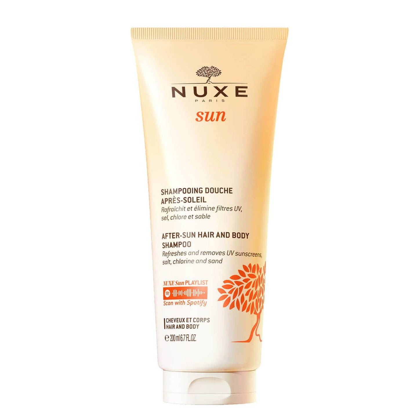 Nuxe Sun - After-Sun Hair and Body Shampoo refreshes and removes UV sunscreens, salt, chlorine and sand.