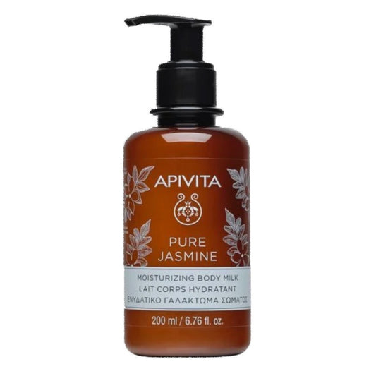 Apivita Pure Jasmin moisturising body milk is a 98% natural-origin formula that soothes the skin, leaving it soft and delicately fragranced. 