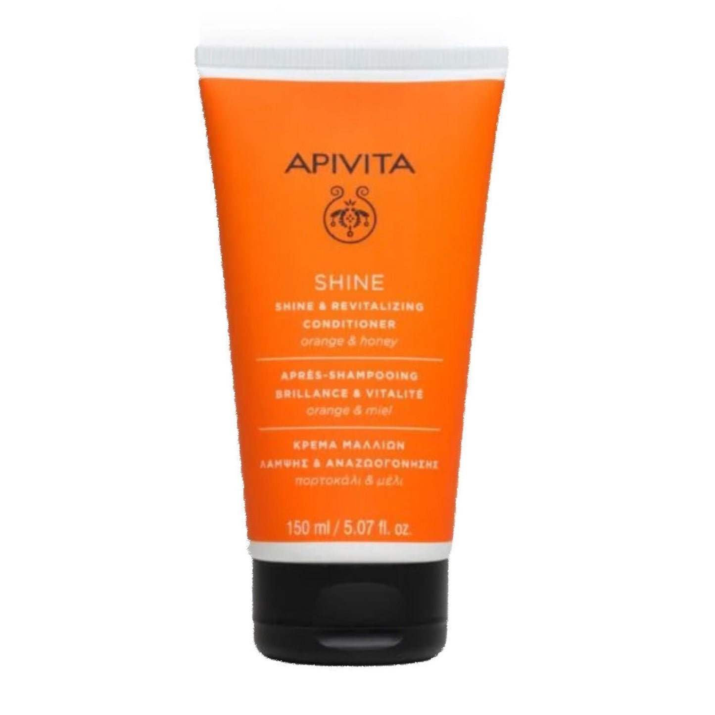 Apivita Shine & Revitalising Hair Conditioner with natural ingredients including vitamins, orange, lemon and grapefruit essential oils, mountain tea extract and the APISHIELD HS complex, plus organic olive oil and Greek thyme honey, help prevent breakage and split ends while protecting from external stressors such as air pollution.