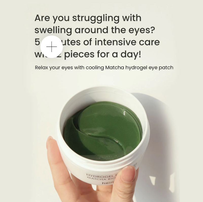 5 minutes of intensive care for your eyes with 2 pieces for a day with Heimish Matcha Biome Hydrogel Eye Patch.