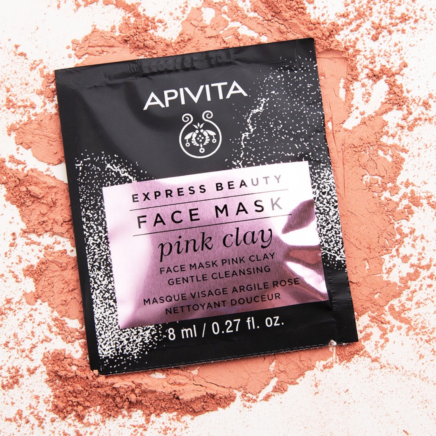 Apivita Express Beauty face mask with pink clay contains rose extract, chamomile, Greek thyme honey, calendula and wheat proteins help maintain skin hydration while invigorating it with rose essential oil.