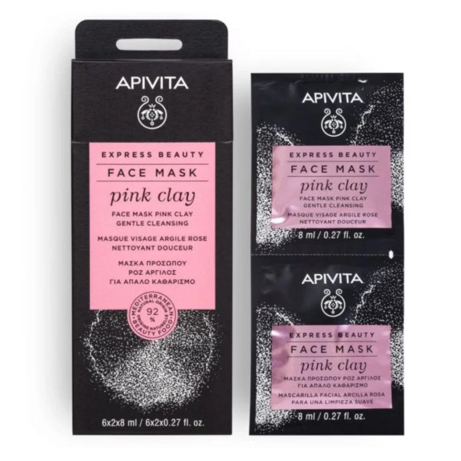 Apivita pink clay face mask with pink clay contains the most gentle clay, abundant in trace elements. It respects and cleanses even the most delicate skin, reducing pore visibility thanks to pink clay and saponaria.