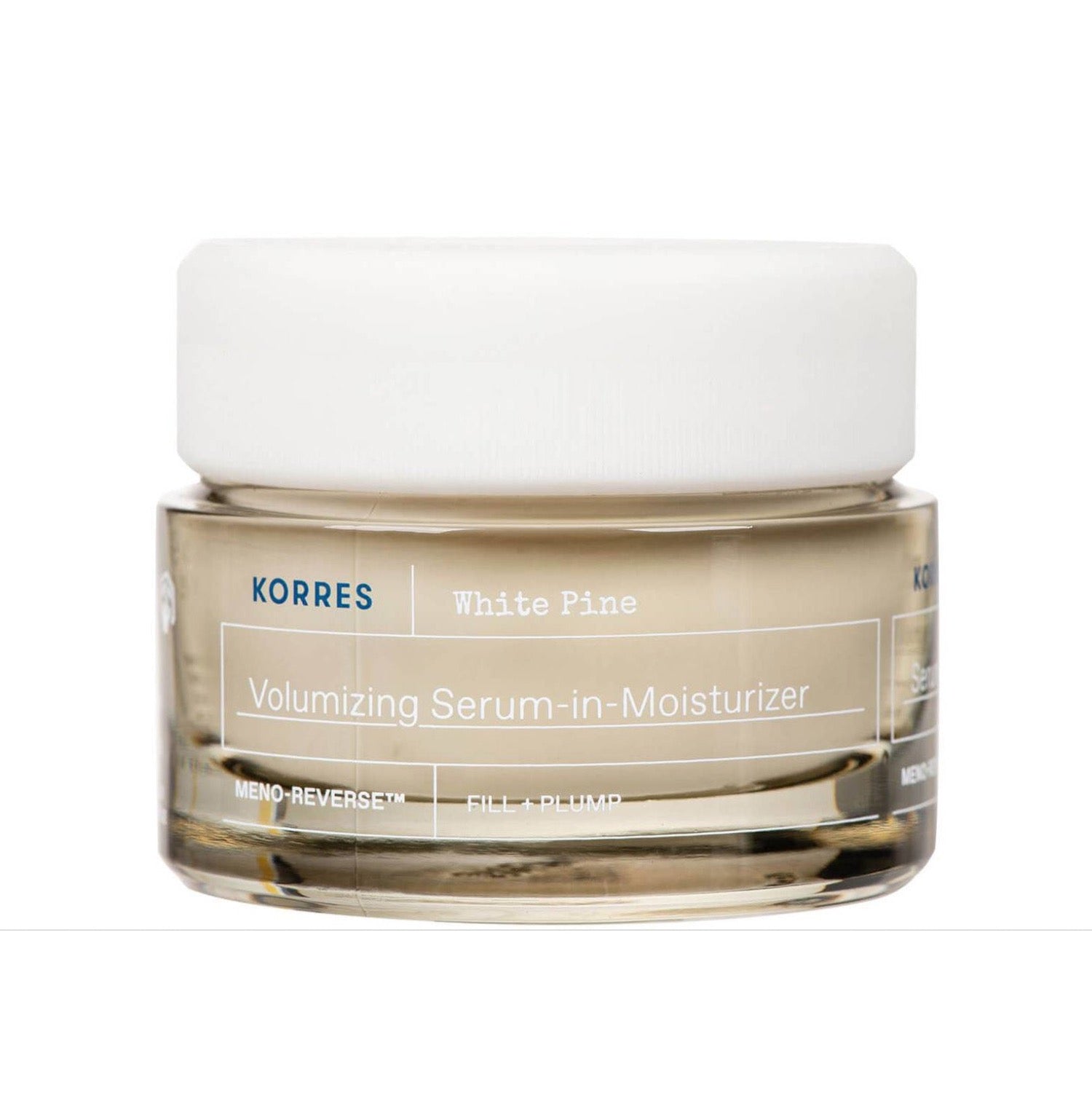 Korres White Pine Meno-Reverse Serum-in-Moisturiser creates a powerful, multi-task product that provides full-face volumising results.